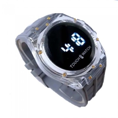 Ceas gri Electronic Cu LED alb In Forma Rotunda, Touch, Baterie Inclusa foto