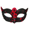 Masca Carnaval Dama Fancy Negru-Rosu, Flori Brodate, Polirasina, Bal Mascat, Petrecere Tematica, Adulti