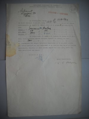 HOPCT DOCUMENT VECHI 325 MINISTERUL INDUSTRIEI COMERT EXTERIOR /BUCURESTI 1936 foto