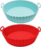 Set de 2 vase pentru friteuza cu aer Jesdavan, silicon, rosu/albastru, 20,5 x 5 cm