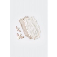 Set 2 body-uri fara maneci bebe unisex -100% bumbac organic - Ecru cu buline, BabyCosy (Marime: 12-18 Luni)