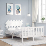VidaXL Cadru de pat cu tăblie, dublu, alb, lemn masiv
