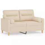 Canapea cu 2 locuri cu pernute, crem, 120 cm, textil