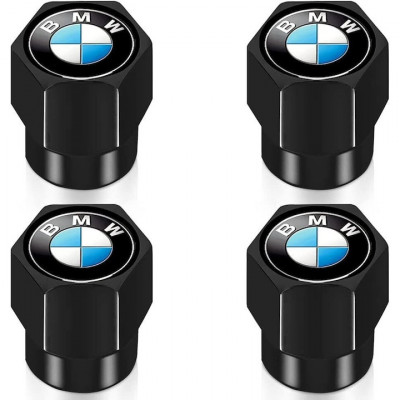 Set 4 capacele pentru ventil auto din aluminiu, General Store, Hexagon, BMW, Negru foto