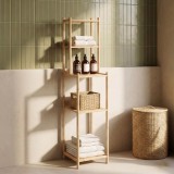 Etajera de baie Anun din bambus natur, 128x30x30 cm, 4 rafturi