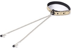 Zgarda cu Clame pentru Sfarcuri Fetish Play, Auriu/Negru, Passion Labs