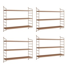 Set 4 rafturi de perete modulare maro deschis, 3 polite, [en.casa]