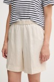 Gant pantaloni scurți din in culoarea bej, neted, high waist, 4020116