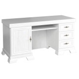 Birou VMB, 3 sertare, usa, polita tastatura, Alb Antichizat, 149 x 61 x 75 cm