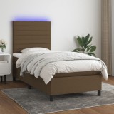 vidaXL Pat cu arcuri, saltea și LED, maro &icirc;nchis, 90x190 cm, textil