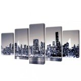 Set de tablouri p&acirc;nză, monocrom, imprimeu New York Skyline, 100x50 cm