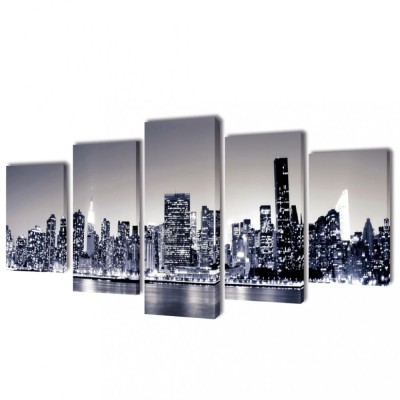 Set de tablouri p&amp;acirc;nză, monocrom, imprimeu New York Skyline, 100x50 cm foto