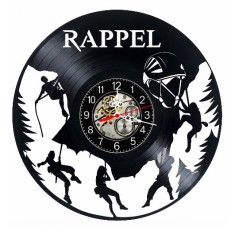 Ceas de perete decorativ realizat din disc de vinil, Model Escalada Alpinism Rappel, Cataratori Muntisoti, Negru, 30 cm