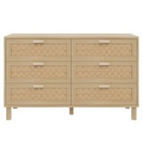 Comodă cu șase sertare din ratan, dulap de dormitor versatil cu spațiu generos de depozitare, 120x40x75 cm, Culoare naturală