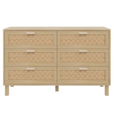 Comodă cu șase sertare din ratan, dulap de dormitor versatil cu spațiu generos de depozitare, 120x40x75 cm, Culoare naturală