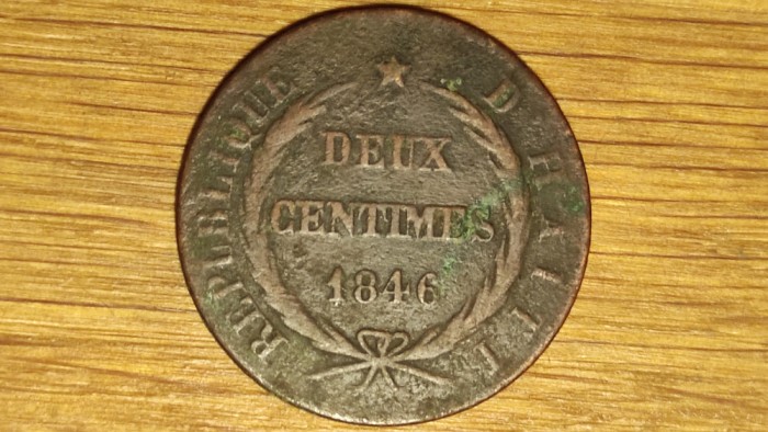 Haiti - moneda de colectie foarte rara - 2 centimes 1846 - var 1 - greu de gasit