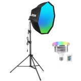 Cumpara ieftin Softbox octogonal 65cm cu bec RGB 45W E27, stand reglabil 200cm si husa transport