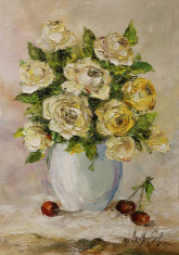 Pictura `Trandafiri albi si cirese` foto