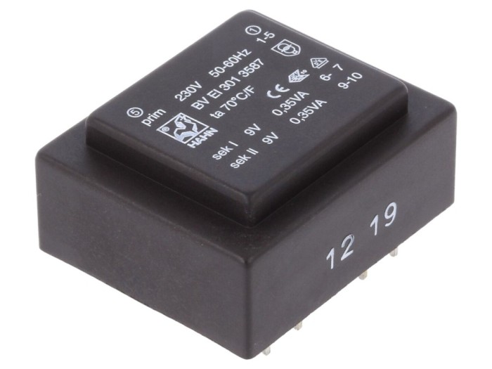 Transformator &icirc;ncapsulat 0,7VA 230V 9V PCB