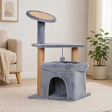 Ansamblu de joaca pentru pisici, cu platforme, culcus si ciucure, gri si bej, 48x48x84 cm