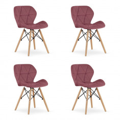 Set 4 scaune stil scandinav, Artool, Lago, catifea, lemn, roz inchis, 47x52x74 cm