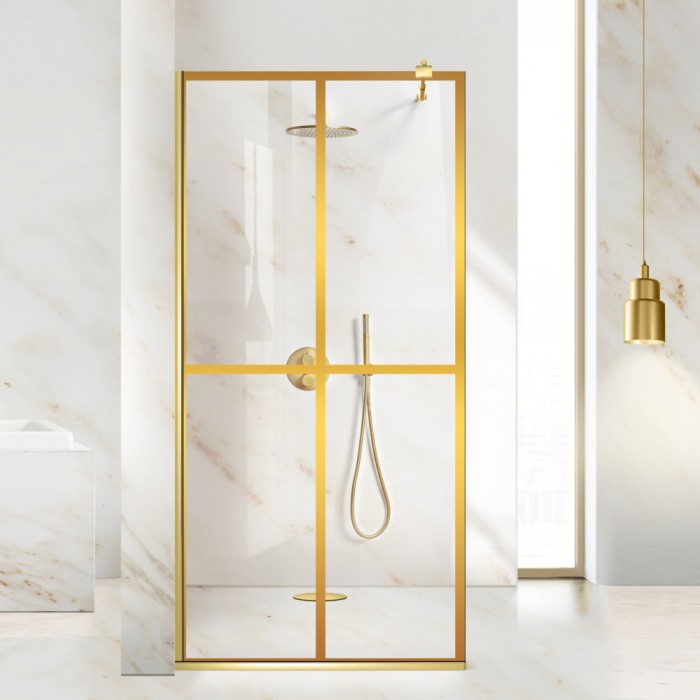 Paravan dus walk-in Aqua Roy &reg; Gold, model Basic auriu, sticla 8 mm clara, securizata, anticalcar, 130x195 cm