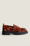 Hoff mocasini de piele LEOPARD NARANJA femei, culoarea portocaliu, cu toc plat, 22428001 SCHOOL
