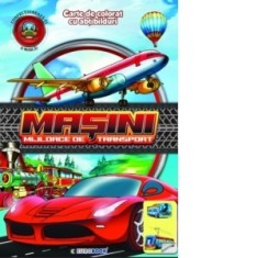 Masini. Mijloace de transport. Carte de colorat cu abtibilduri (format A4)