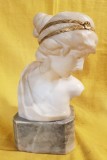 SCULPTURA-BUST DE FEMEIE DIN ALABASTRU PE SOCLU DIN MARMURA SEMNAT RUGGERI-ITALIA ANII 50
