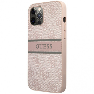 Husa Piele Guess 4G Printed Stripe pentru Apple iPhone 12 / Apple iPhone 12 Pro, Roz GUHCP12M4GDPI foto