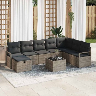 vidaXL Set de canapele pentru grădină 9 pcs Gri 287 x 177 x 85 cm 3359238 foto