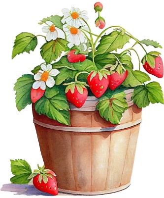 Sticker decorativ, Ghiveci cu Capsuni, Rosu, 72 cm, 1261STK-9 foto