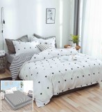 Cumpara ieftin Lenjerie Pat Bumbac cu Elastic 4 Piese Alb/Gri 180x200 cm Willow - Husa pilota 200x230 cm, Cearceaf, Fete perna 55x75 cm