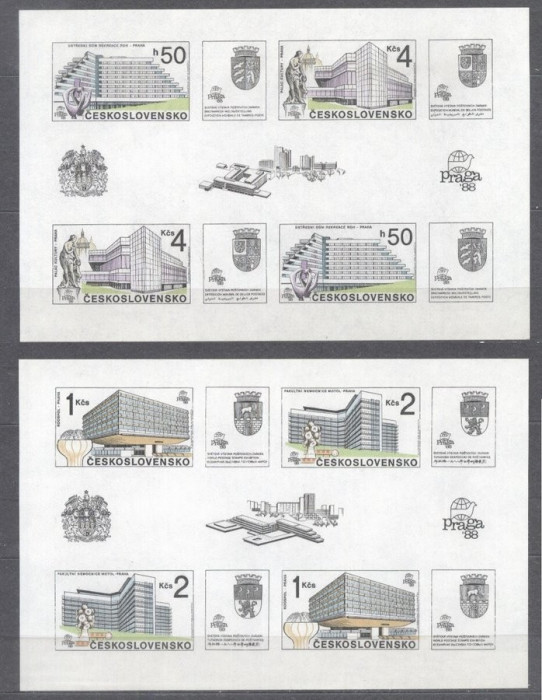 Czechoslovakia 1988 Praga 88 modern buildings 2 imperf. sheet MNH S.700
