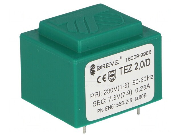Transformator &icirc;ncapsulat 2VA 230V 7,5V PCB