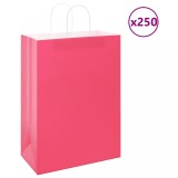 VidaXL Pungi de h&acirc;rtie 250 buc cu m&acirc;nere roz 32x17x44 cm