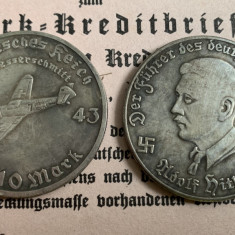 moneda 10 reichsmark 1943 Adolf Hitler Luftwaffe Germania nazista comemorativa