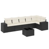 Cumpara ieftin Set canapele de gradina cu perne, 7 piese, negru, poliratan