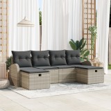 VidaXL Set de canapea de grădină 6 piese cu perne gri deschis din rattan