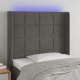 Cumpara ieftin Tăblie de pat cu LED, gri &icirc;nchis, 93x16x118/128 cm, catifea