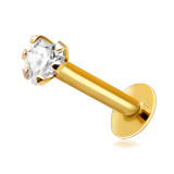 Piercing pentru buză și bărbie din aur de 9K - zircon transparent &icirc;n formă de inimă