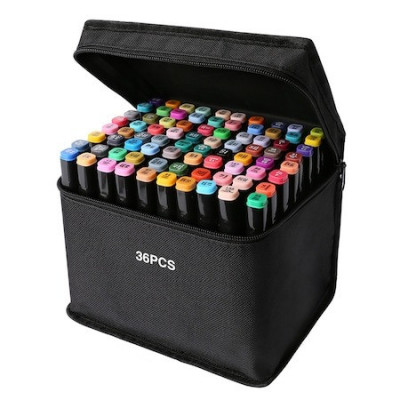 Set 36 markere multicolore, 2 capete subtire si gros, cu geanta de depozitare dedicata foto