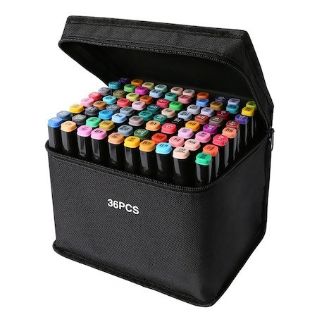 Set 36 markere multicolore, 2 capete subtire si gros, cu geanta de depozitare dedicata