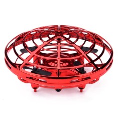 Mini Drona OZN Zenuk - Disc Zburator, 5 Senzori Infrarosu, Inductie, Lumina LED, Interactiv, Rosu