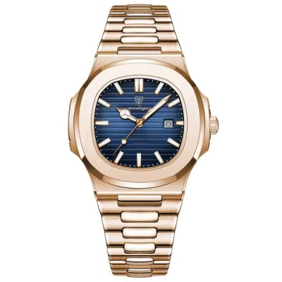 Ceas de mana Poedagar Fashion Quartz Casual Otel Auriu Albastru foto