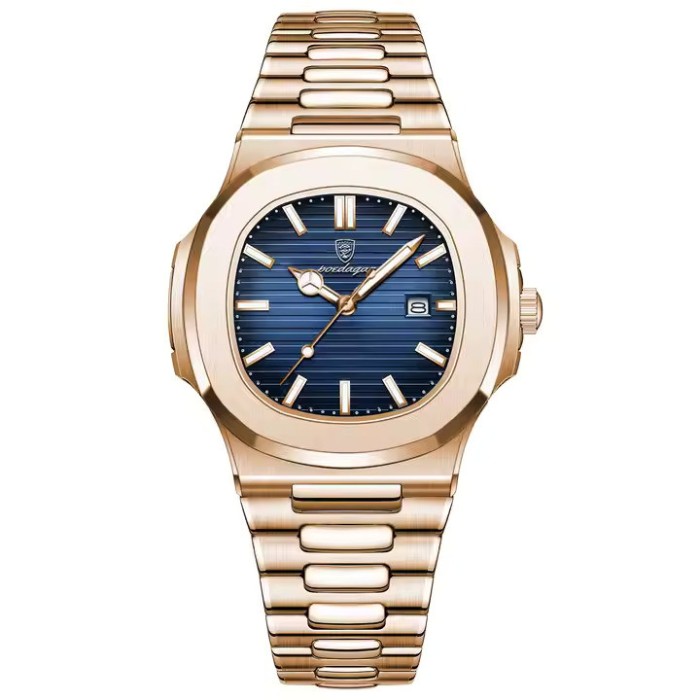 Ceas de mana Poedagar Fashion Quartz Casual Otel Auriu Albastru