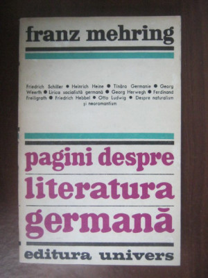 Franz Mehring - Pagini despre literatura germană foto