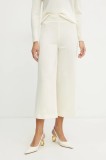 Luisa Spagnoli pantaloni de lana femei, culoarea bej, lat, high waist, 541830