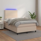 Cumpara ieftin Pat cu arcuri, cu saltea și LED, cappuccino 120x200cm piele eco
