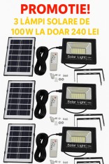 SET 3 x Proiector LED Cu Panou Solar V, 100W, Control Prin Telecomanda, Senzor Crepuscular + Accesorii foto